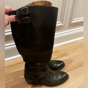 Frye Dorado Green Riding Equestrian Leather Buckle Knee High Boots 8
